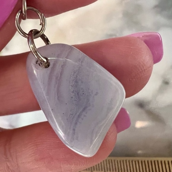 Genuine Blue Lace Agate Gemstone Pendant 925 Sterling Silver Handmade - Picture 9 of 12